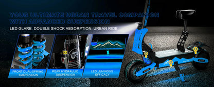 Arwibon 5600W Adult Electric Scooter Dual Motor Top Speed 46MPH,60V27AH, 11-inch Off-Road Tires Sport Folding eScooter with Seat Ai-TechWorld 