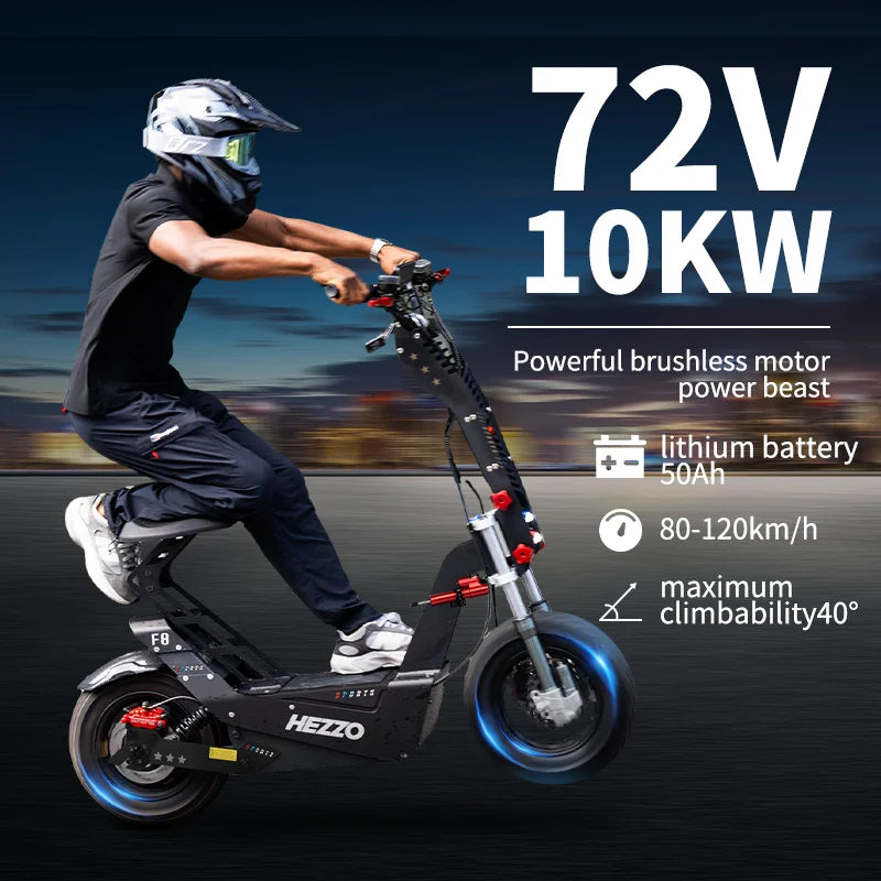 HEZZO 8000W Electric Scooter Dual Motor Top Speed 90-100KM/H，72V 50Ah ，16Inch Off-Road Tires Sport Folding F8 eScooter Ai-TechWorld 