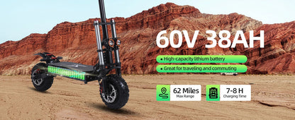 6000W High Power Adult Electric Scooter  Off-Road Commute Foldable 60V 38Ah Large Battery 60 Miles Range 50 Mph Fast E-Scooter Ai-TechWorld 