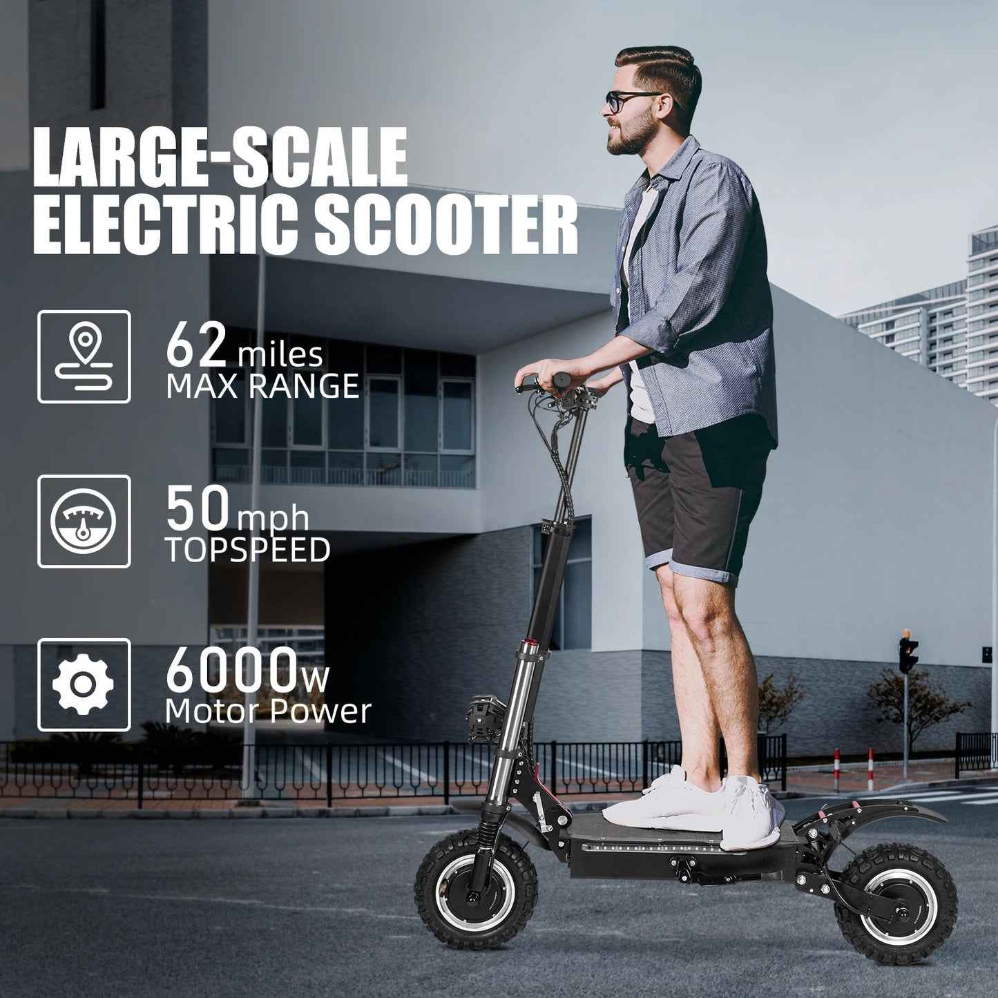 6000W High Power Adult Electric Scooter  Off-Road Commute Foldable 60V 38Ah Large Battery 60 Miles Range 50 Mph Fast E-Scooter Ai-TechWorld 