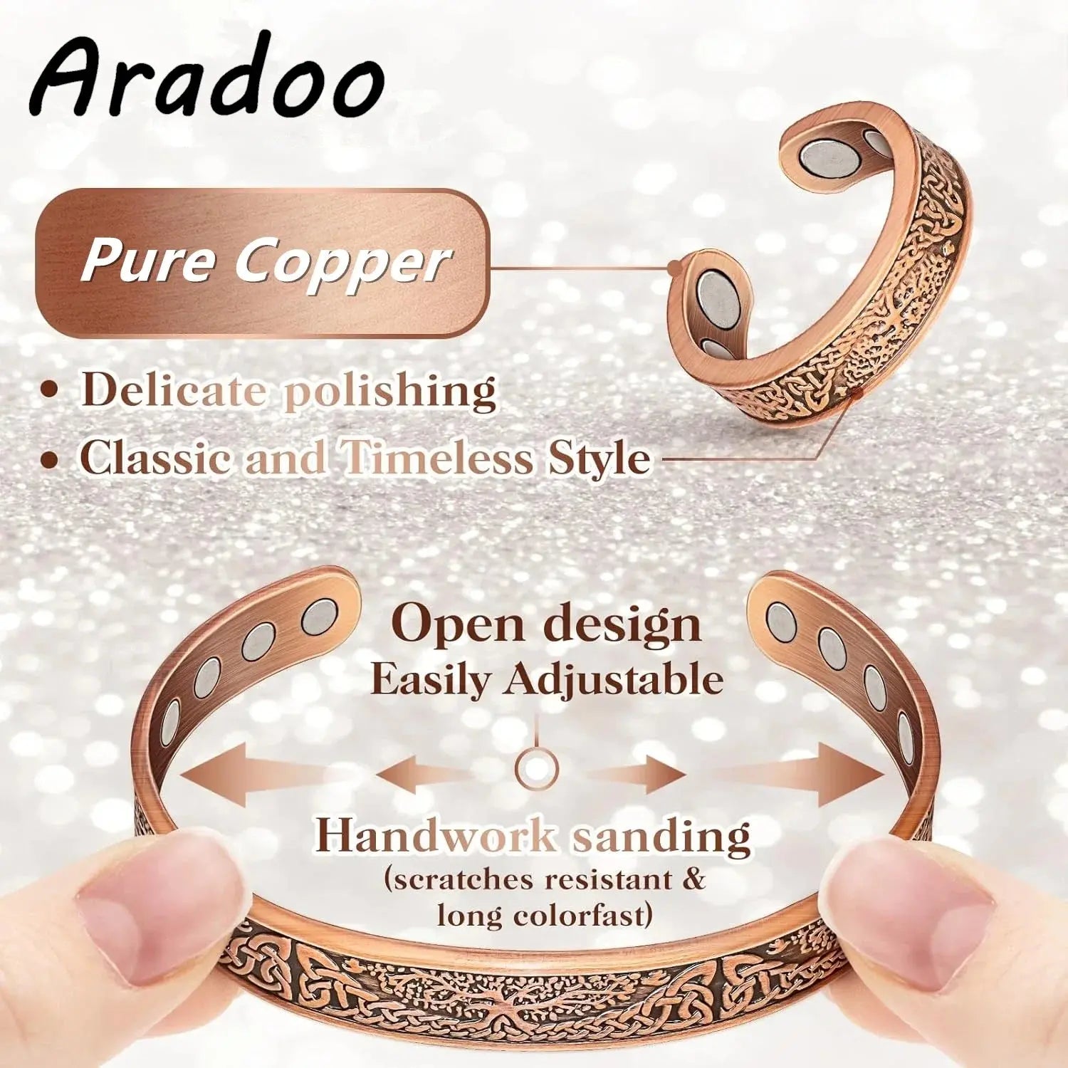 ARADOO Copper Bracelets for Women & Lymphatic Drainage Ring, Magnetic Lymph Detox Ring and Magnetic Copper Bracelet Jewelry Gift Ai-TechWorld 