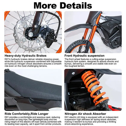 Electric Motocross Bike 3000W, 28Mph, 50 Miles, Urban Commuting Off-Road Electric Bike, 14" 48V 21AH, Full Suspension Ai-TechWorld 