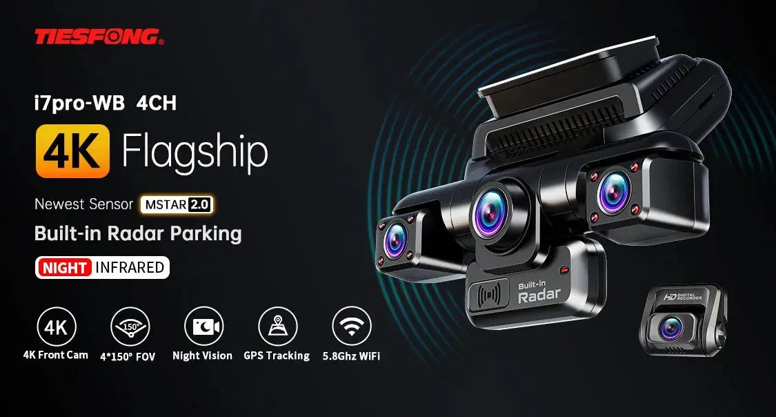 4CH GPS Dash Cam Front 4K/2K+3*1080P 360 24H Parking Mode WiFi Ai-TechWorld 