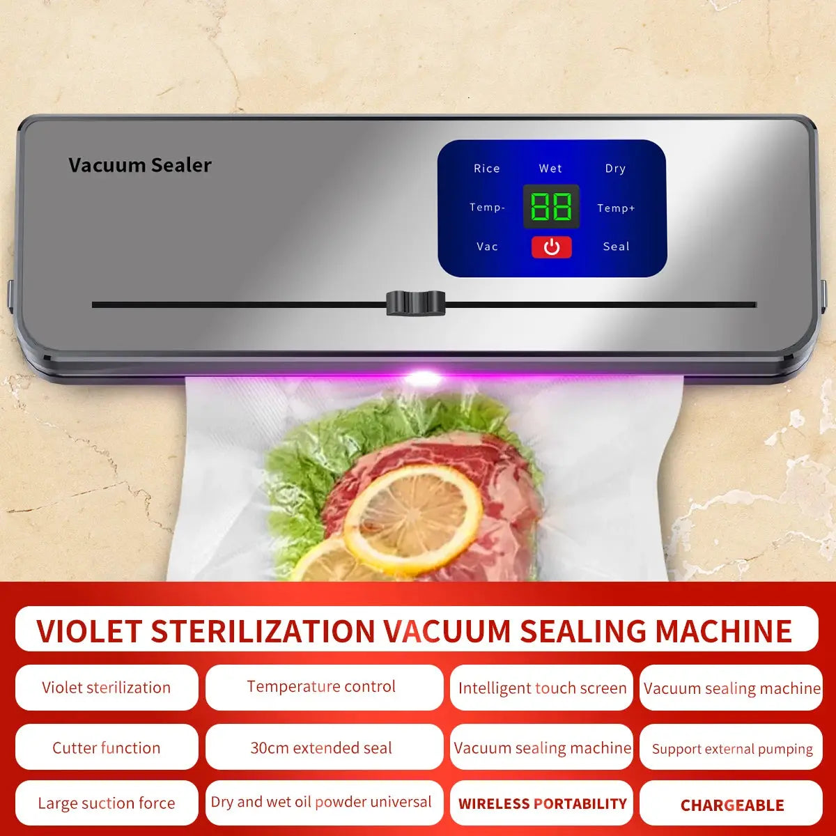 Wireless Portable Charging Vacuum Sealing Machine With Multi Package Vacuum Touch Button And Sealed Countdown Display Ai-TechWorld 