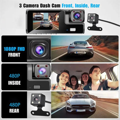 3 Cameras Dash Cam For Cars 1080P Car Camera Video Recorder Front inside Rear View Camera Car DVR Black Box Car Assecories Ai-TechWorld 