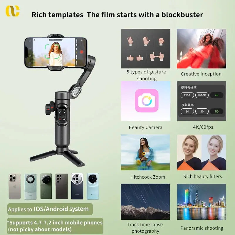AOCHUAN Smart XE 3-Axis Handheld Gimbal Stabilizer for Smartphone iPhone Android Face Tracking Tiktok Vlog Live Streaming Ai-TechWorld 