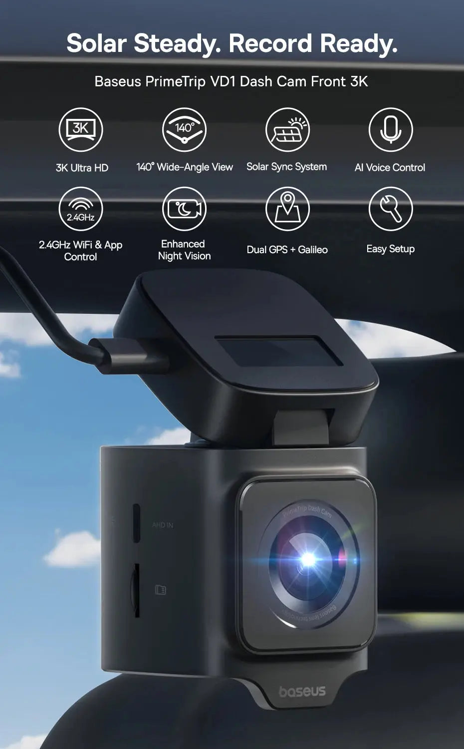 Baseus 3K Dash Cam VD1 Front and Rear Cam HD Built-in GPS Galileo Supercapacitor Car DVR Car Camera Recorder Support 24H Parking Ai-TechWorld 