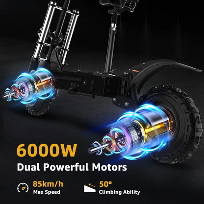 48-72V Electric Scooter for Adults 90KM/H 10-11''Tubeless Off Road Tire Hydraulic / SpringSuspension Foldable Escooter with Seat Ai-TechWorld 