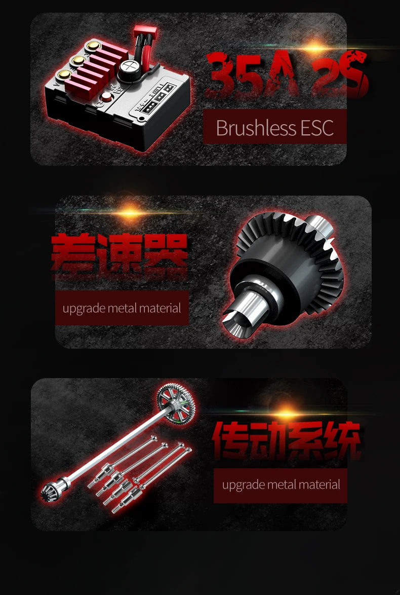 Teeggi 16101 /16102 PRO 1:16 High Speed RC Car With LED Light Drift 70KM/H 4WD RC Off-Road Car Monster Truck Toy For Kid Gifts Ai-TechWorld 