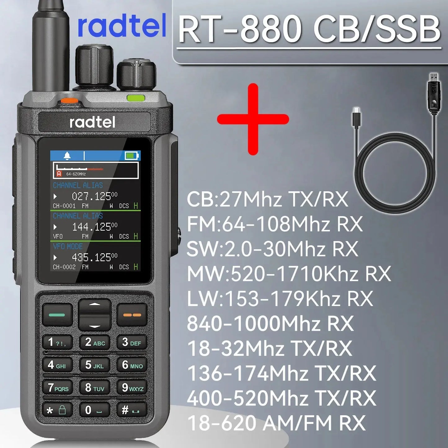 Radtel RT-880 10w Multi Band Ham Radio HF UHF VHF  with AM USB LSB CW CB LW MW SW SSB , 1024 Channels, Cross Band Repeaper Ai-TechWorld 