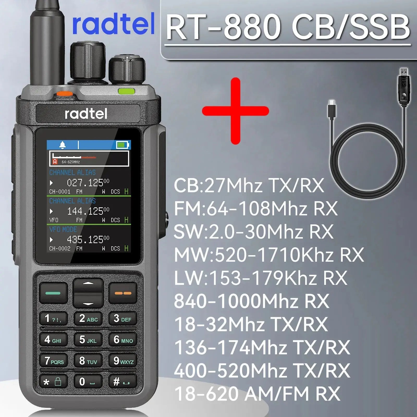 Radtel RT-880 10w Multi Band Ham Radio HF UHF VHF  with AM USB LSB CW CB LW MW SW SSB , 1024 Channels, Cross Band Repeaper Ai-TechWorld 