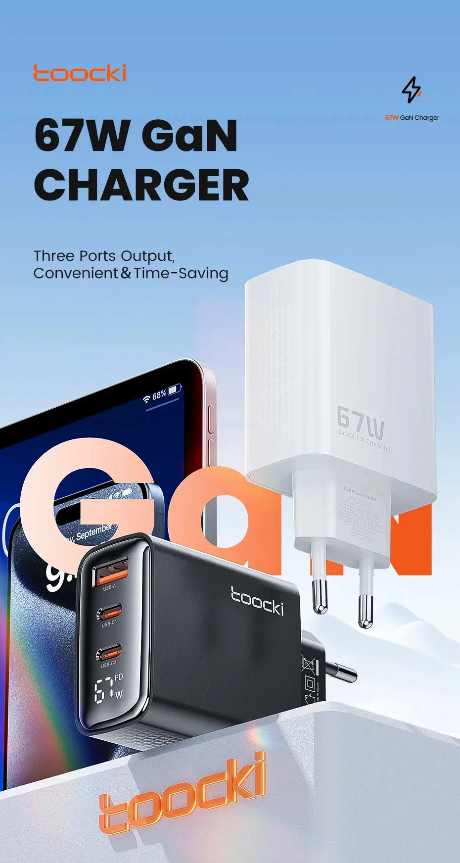 Toocki 67W GaN USB Type C Charger Digital Display 65W 45W PPS PD QC4.0 Quick Charge For Macbook Laptop IPAD Tablet iPhone 15 14 Ai-TechWorld 