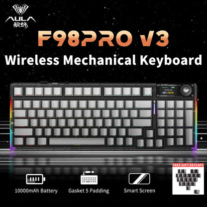 AULA F98 Pro V3 Mechanical Keyboard Custom RGB Backlight Wireless Bluetooth Gaming Keyboard With Screen and Knob Ai-TechWorld   ai-techworld