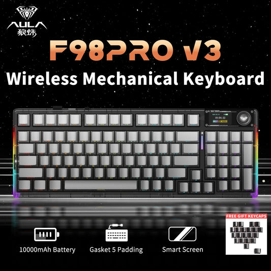 AULA F98 Pro V3 Mechanical Keyboard Custom RGB Backlight Wireless Bluetooth Gaming Keyboard With Screen and Knob Ai-TechWorld   ai-techworld