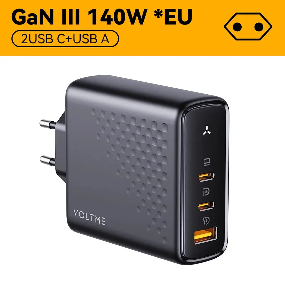 VOLTME GaN Charger 140W USB Type C PD3.1 Fast Charge For Macbook pro 16″ Quick Charge 5.0 Phone Charger For iPhone 15 Pro Max Ai-TechWorld 