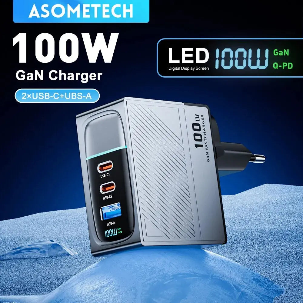 ASOMETECH 100W GaN Charger QC4.0 PD 67W 65W PPS Display Ai-TechWorld 