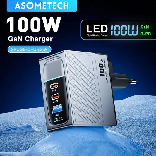 ASOMETECH 100W GaN Charger QC4.0 PD 67W 65W PPS Display Ai-TechWorld 