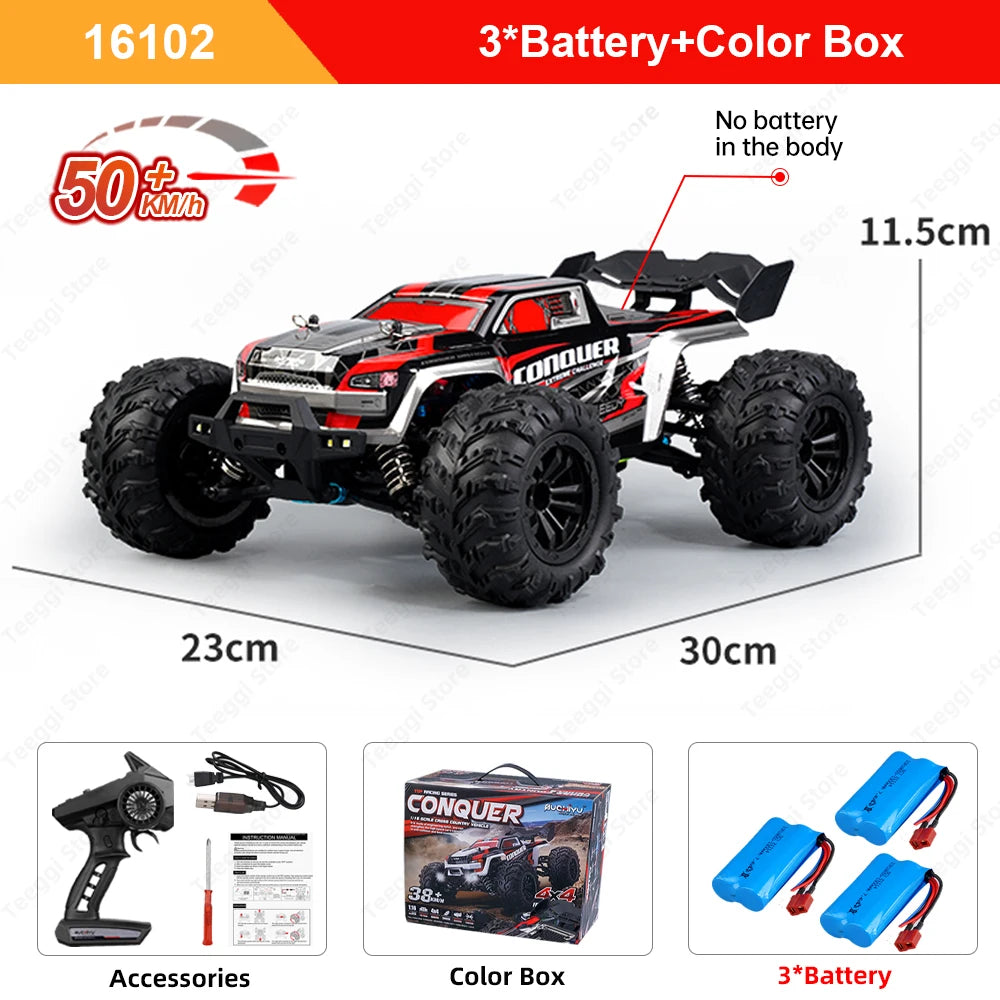 Teeggi 16101 /16102 PRO 1:16 High Speed RC Car With LED Light Drift 70KM/H 4WD RC Off-Road Car Monster Truck Toy For Kid Gifts Ai-TechWorld 