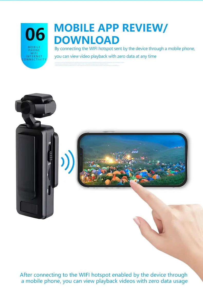 1080P Handheld Sports Pocket Camera HD Display 180° Rotatable WiFi Wireless Video Recorder Built-in Fill Light Motion Camera Ai-TechWorld 
