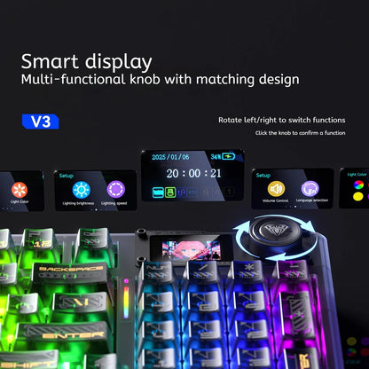 AULA F98 Pro V3 Mechanical Keyboard Custom RGB Backlight Wireless Bluetooth Gaming Keyboard With Screen and Knob Ai-TechWorld   ai-techworld