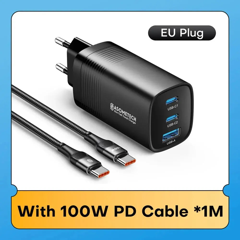 ASOMETECH GaN USB Type C Charger 65W 45W PPS PD QC4.0 Quick Charger For Macbook Laptop IPAD Tablet iPhone 16 Samsung S23 Ultra Ai-TechWorld 