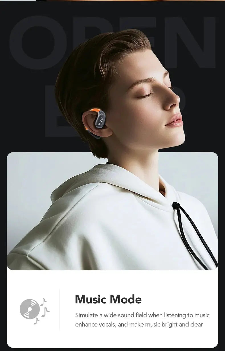 HTC NE27 Wireless Headphones AI Translator Earbuds OWS Sports Bluetooth Earphones Glowing Earhook Customizable Wallpaper Screen Ai-TechWorld 