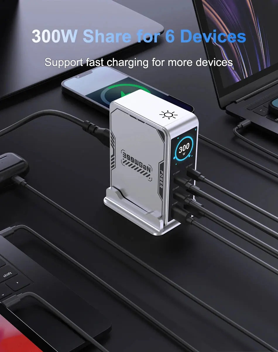 Ubigbuy 300W GaN Charger PPS PD 100W USB Type C 6-Port Digital Display Desktop Fast Charging Station for MacBook iPhone Samsung Ai-TechWorld 