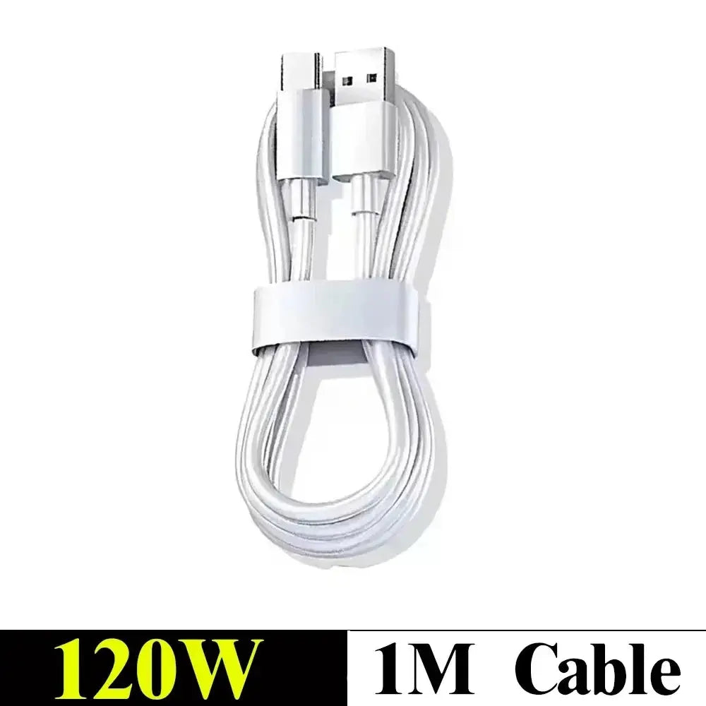 White USB cable with connectors on a white background