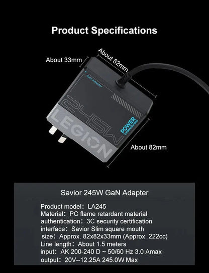 Worlds Fastest Lenovo Legion 245W Gan Power Adapter Universal Computer Charger Type-C Ai-TechWorld 