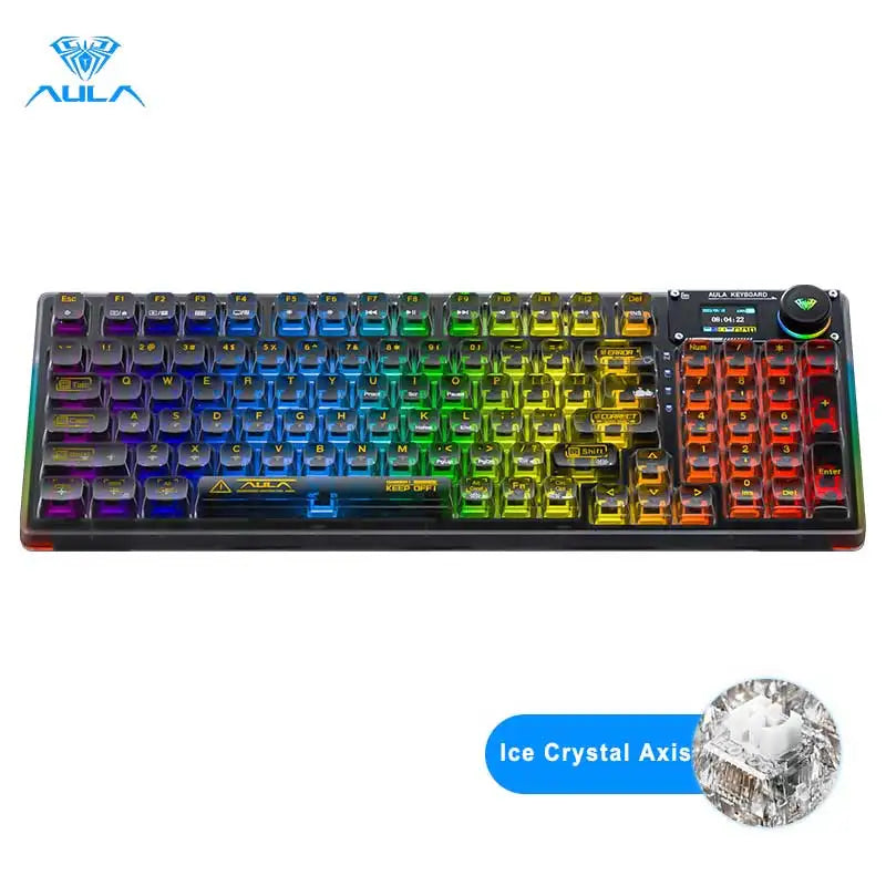AULA F98PRO Wireless Mechanical Keyboard Transparent Keycaps RGB Backlit Custom 2.4G Hot Swappable Gaming Keyboard With Screem Ai-TechWorld   ai-techworld