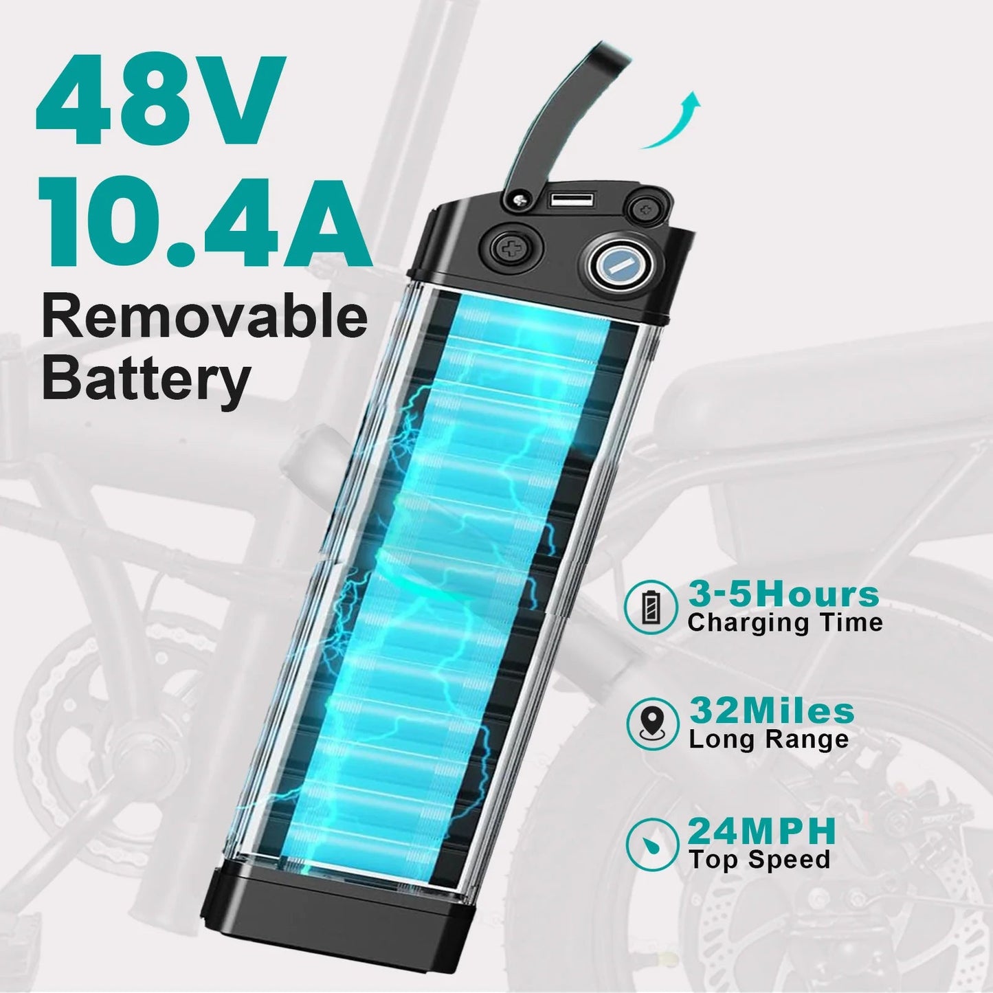 14-inch electric bike, easy to fold, adult commuter electric bike, 500W motor, removable battery, 20-mile maximum range Ai-TechWorld 