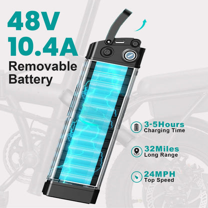 14-inch electric bike, easy to fold, adult commuter electric bike, 500W motor, removable battery, 20-mile maximum range Ai-TechWorld 