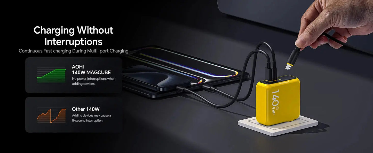 AOHI Magcube Pro 140W GaN Charger PD3.1 3-Port USB C Charger For Macbook Pro Laptop Fast Charger For iPhone 16 Xiaomi Tablet Ai-TechWorld 