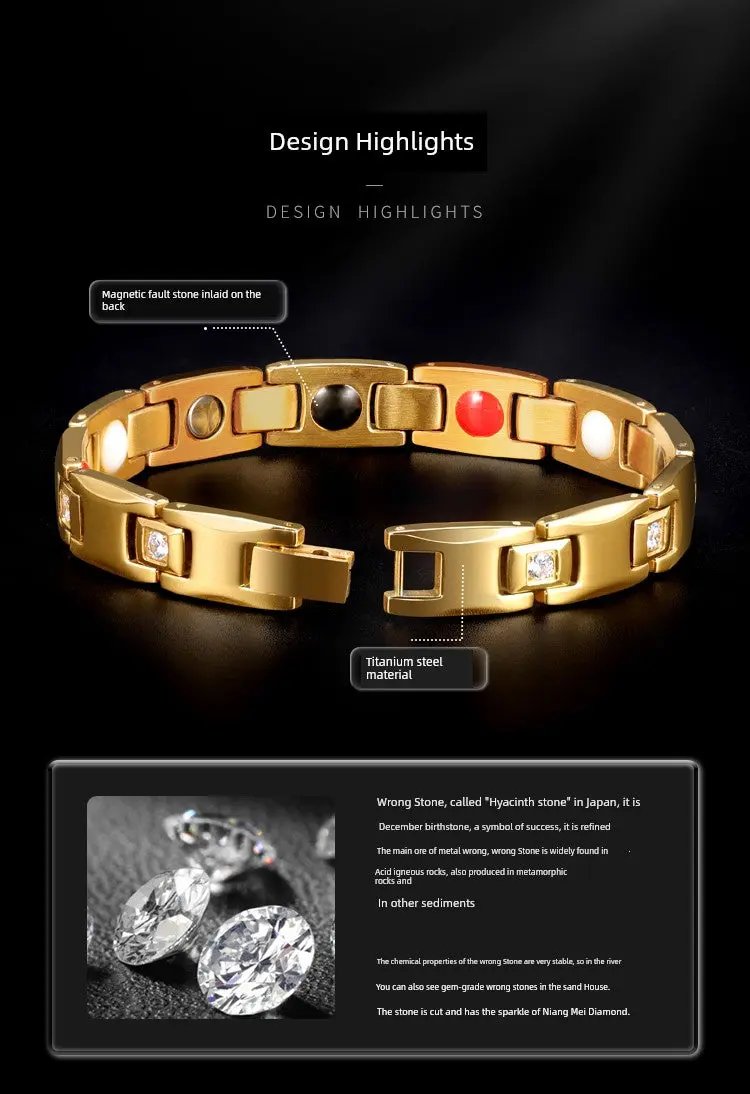 Magnet Improve Sleeping Fashion Rose Gold Couple Bracelet Men's and Women's Titanium Steel Diamond-Embedded Non-Fading Fancy Anti-Static Ai-TechWorld 