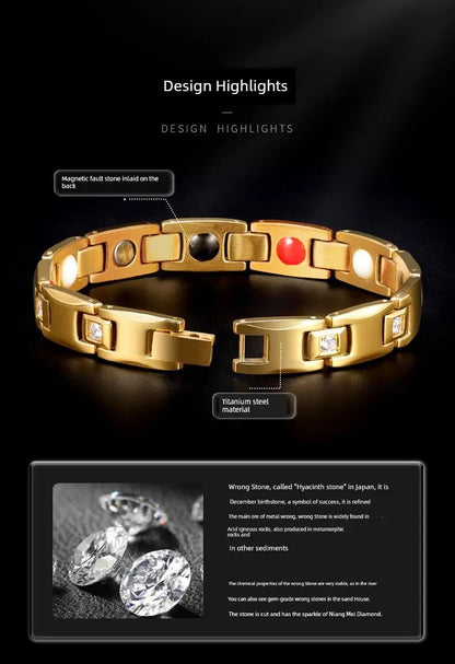 Magnet Improve Sleeping Fashion Rose Gold Couple Bracelet Men's and Women's Titanium Steel Diamond-Embedded Non-Fading Fancy Anti-Static Ai-TechWorld 