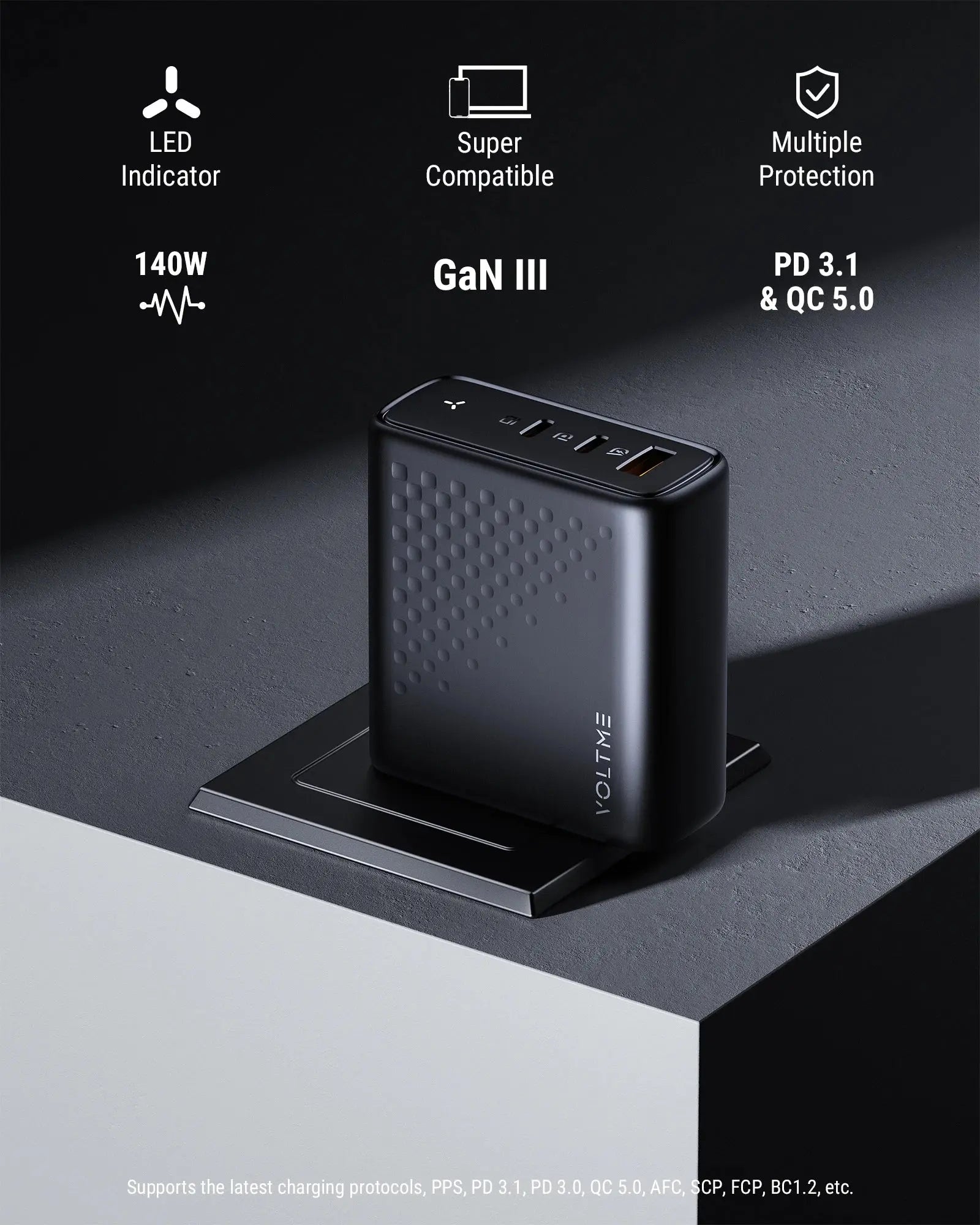 VOLTME GaN Charger 140W USB Type C PD3.1 Fast Charge For Macbook pro 16″ Quick Charge 5.0 Phone Charger For iPhone 15 Pro Max Ai-TechWorld 