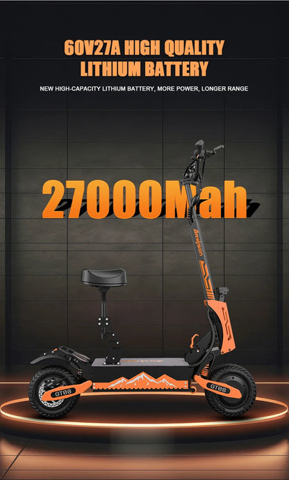 Arwibon 5600W Adult Electric Scooter Dual Motor Top Speed 46MPH,60V27AH, 11-inch Off-Road Tires Sport Folding eScooter with Seat Ai-TechWorld 