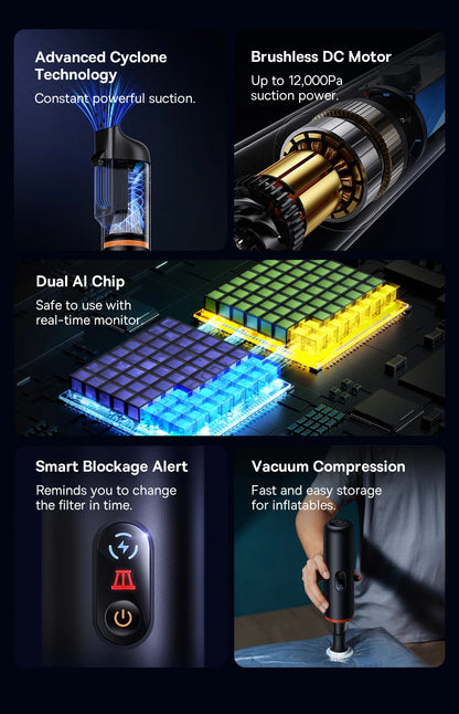 Baseus A5 Air Car Vacuum Cleaner 2-in-1 Powerful Wireless Cleaner Strong Suction Handheld Car Cleaning Portable Home Appliance Ai-TechWorld 