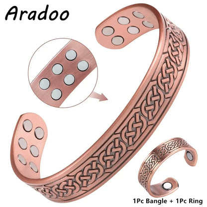 ARADOO Copper Bracelets for Women & Lymphatic Drainage Ring, Magnetic Lymph Detox Ring and Magnetic Copper Bracelet Jewelry Gift Ai-TechWorld 
