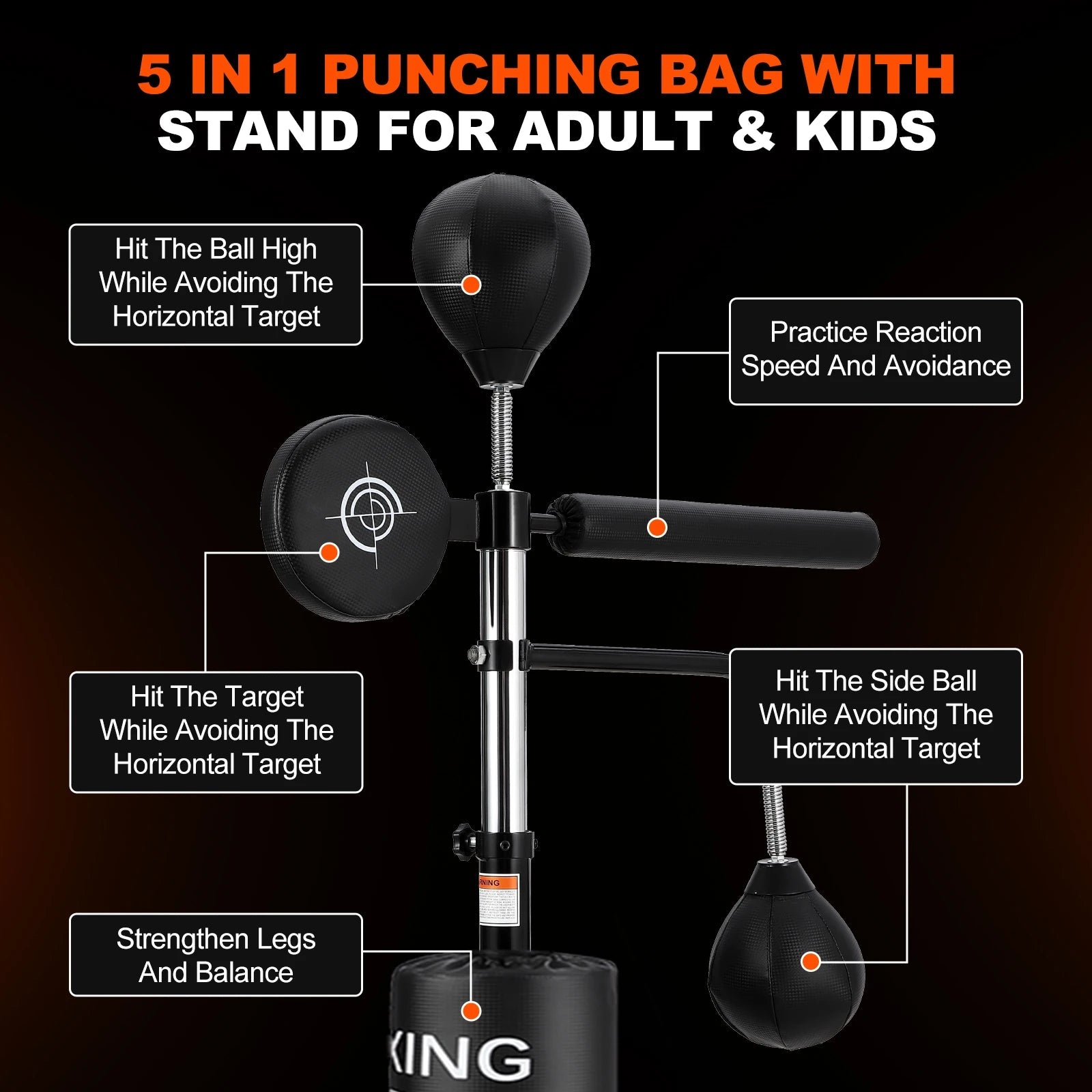 5 in 1 Punching Bag with Stand for Adult & Kids, Freestanding Speed Bag Hitting Target Heavy Kickboxing Bag, 2 Packages Deliver Ai-TechWorld 