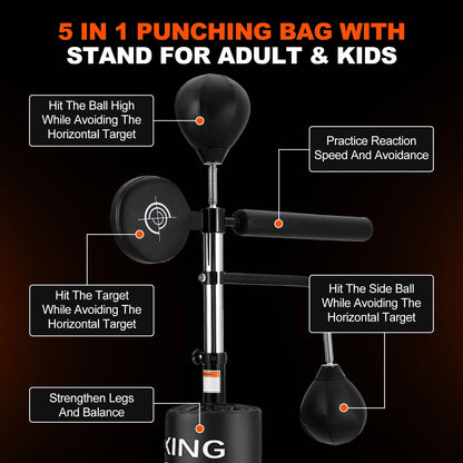 5 in 1 Punching Bag with Stand for Adult & Kids, Freestanding Speed Bag Hitting Target Heavy Kickboxing Bag, 2 Packages Deliver Ai-TechWorld 