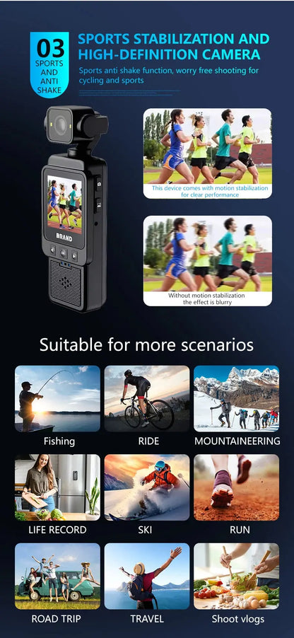 1080P Handheld Sports Pocket Camera HD Display 180° Rotatable WiFi Wireless Video Recorder Built-in Fill Light Motion Camera Ai-TechWorld 