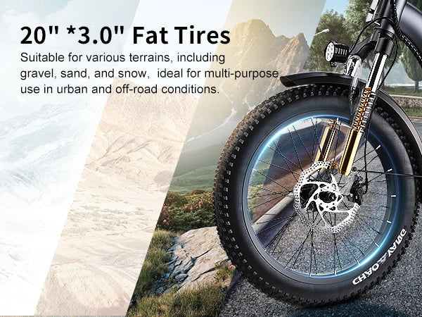 1000W Folding Electric Bike,48V 20.8AH Removable Battery EBike,30+MPH,80 Miles Max Range Electric Bike for Adults, 20" Fat Tire Ai-TechWorld 