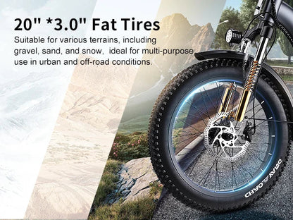 1000W Folding Electric Bike,48V 20.8AH Removable Battery EBike,30+MPH,80 Miles Max Range Electric Bike for Adults, 20" Fat Tire Ai-TechWorld 