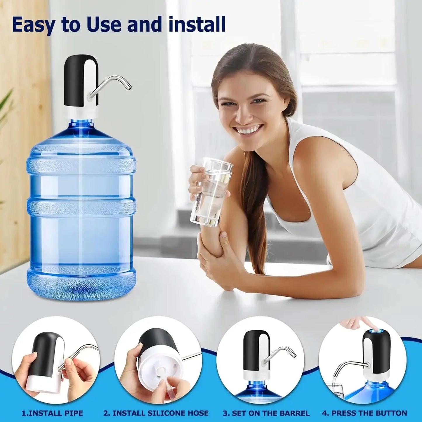 Automatic Water Bottle Pump USB Rechargeable Electric Water Dispenser Portable Universal Drink Water Pump for Office Home Campin Ai-TechWorld 