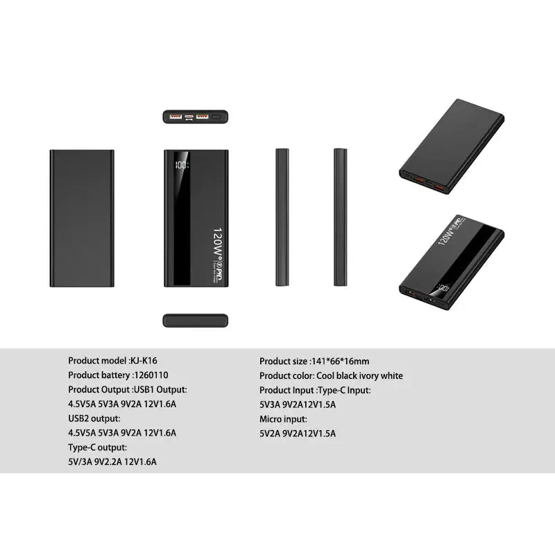 Xiaomi 500000mAh High Capacity PowerBank 120W Super Fast Charging Portable External Battery Powerbank for iphone Huawei Ai-TechWorld 