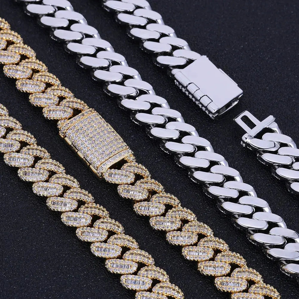 NUOYA Hip Hop Jewelry High Quality 12mm Bling Iced Cz Rectangle Diamond Prong Setting Cuban Link Necklace Homme Ai-TechWorld 