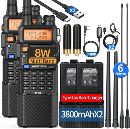 2X BAOFENG M-5R 8W Walkie Talkie 3800mAh Battery Multi Band AM Type-C USB Copy Upgraded UV-5R UV5R Long Range Two Way Ham Radio Ai-TechWorld 