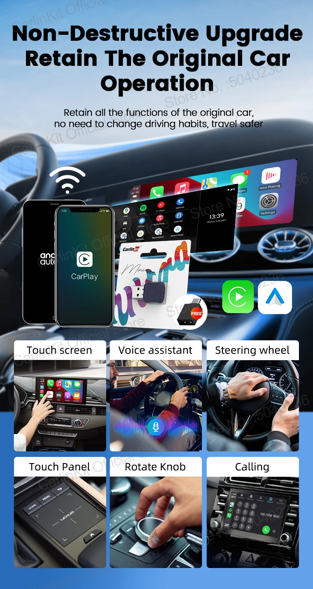 CarlinKit 5.0 Mini Ultra Wireless Adapter Wireless CarPlay Android Auto For OEM Car Plug and Play WiFi Bluetooth Auto Connection Ai-TechWorld 