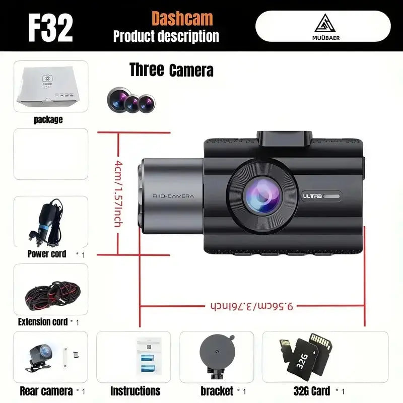 4K 3 Channel Dash Cam with 2" IPS Screen, IR Night Vision, Parking Monitor Ai-TechWorld 